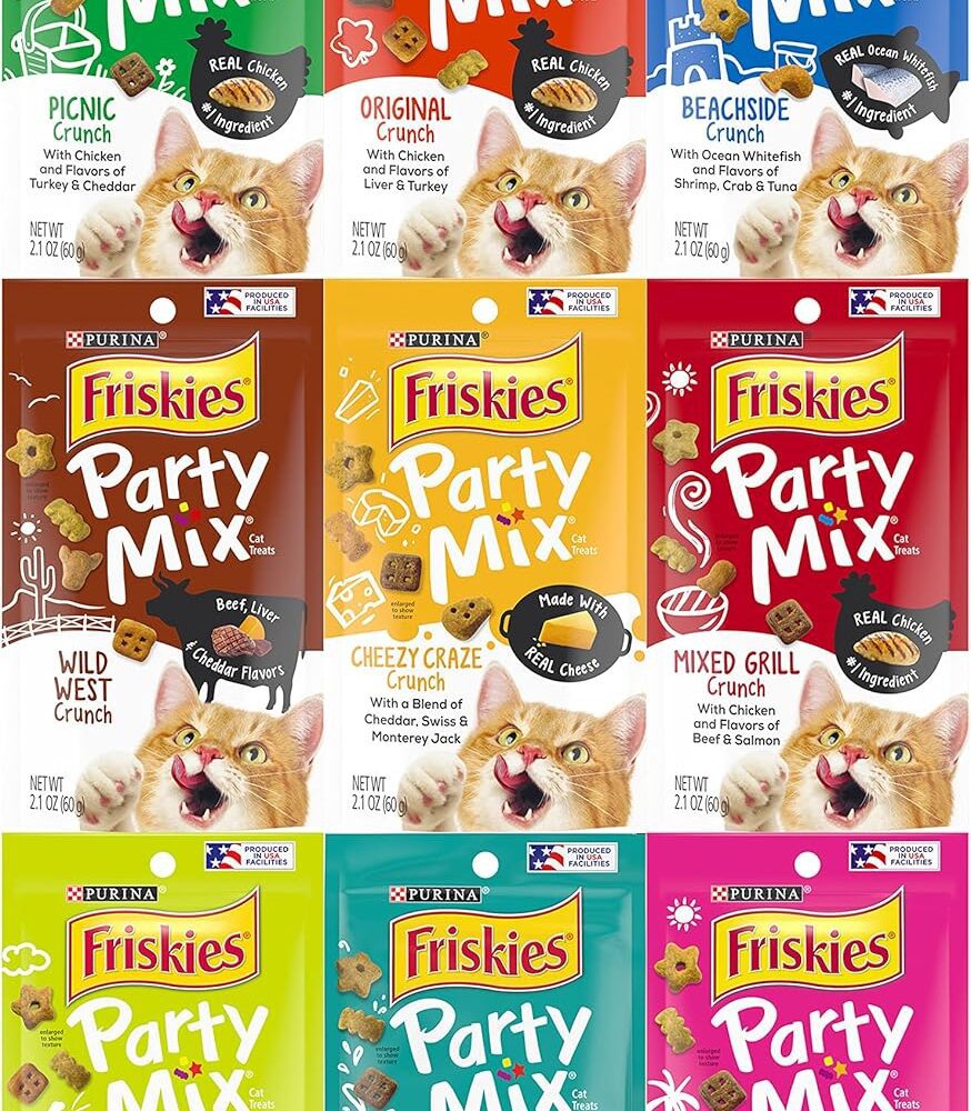 Friskies Party Mix Crunch Variety Pack (9 Flavors) - Wild West, Morning Munch, Mixed Grill, Picnic, Beachside, Cheezy Craze, Original, California Dreamin', and Meow Luau