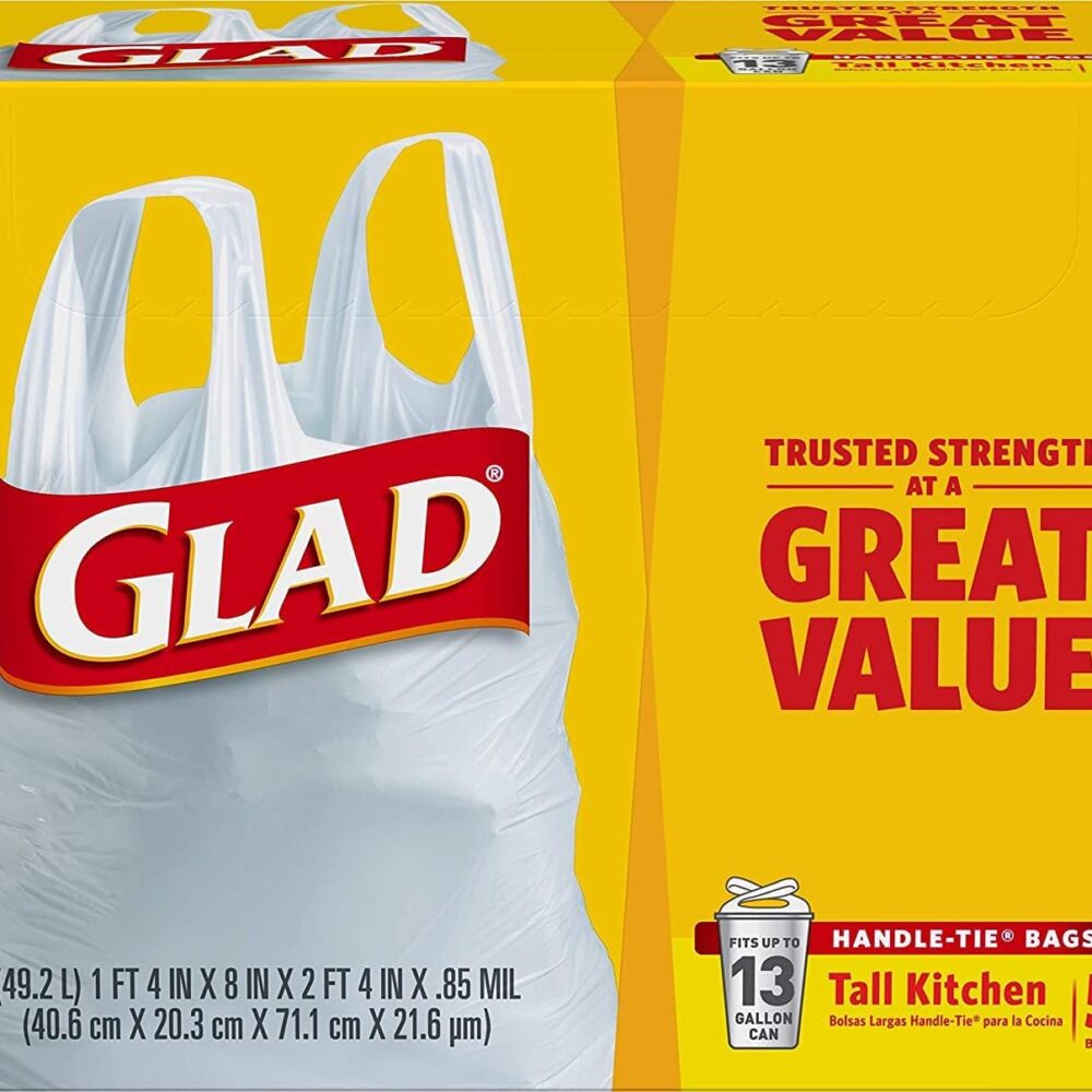Glad 13 Gal. Tall Kitchen Handle-Tie Bags 50 ct (Pack of 4)