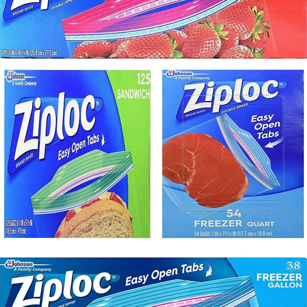 Ziploc Variety Pack – 54 Freezer Quart Bags – 38 Freezer Gallon Bags – 125 Sandwich Bags – 52 Storage Gallon Bags
