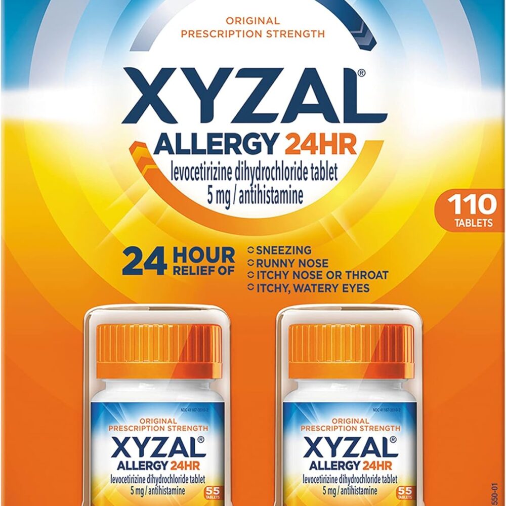 Xyzal Allergy Pills, 24-Hour Allergy Relief, Original Prescription Strength,55 Count (Pack of 2)