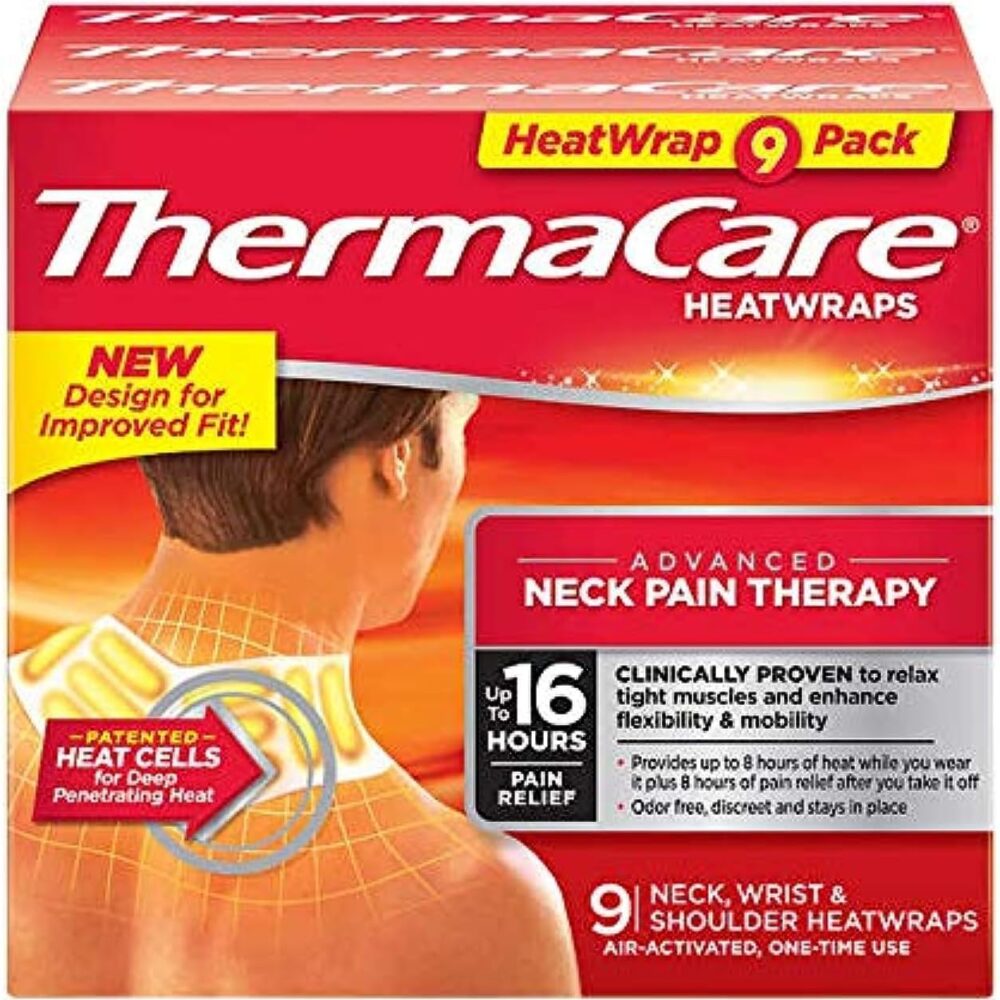 ThermaCare - Advanced Neck Pain Therapy, 9 Air-Activated Neck, Wrist & Shoulder HeatWraps. Up to 16 Hours of Pain Relief