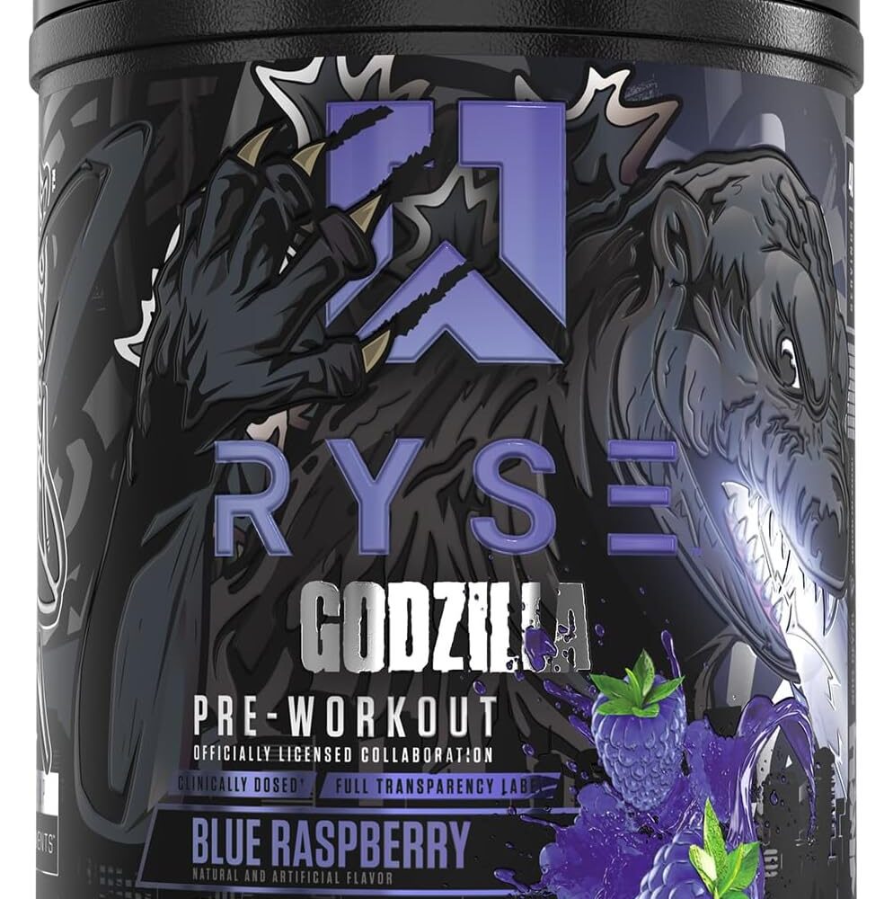 RYSE Up Supplements Noel Deyzel x Godzilla Pre Workout | Intense Pumps, Energy, & Focus | Citrulline & Beta Alanine | 400mg Total Caffeine | 40 Servings (Blue Raspberry)